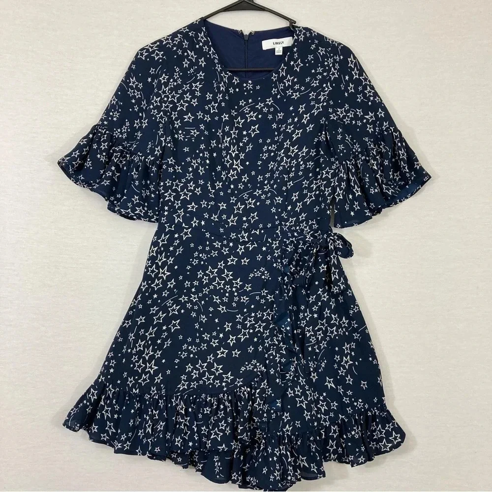 Likely size 2 Navy White Delilah Star Print Wrap Rompers‎ Feminine Romantic